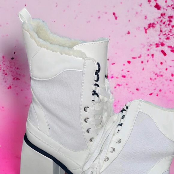 Jalisco White Chunky Heel Platform Combat Ankle Boots - Picture 4 of 5